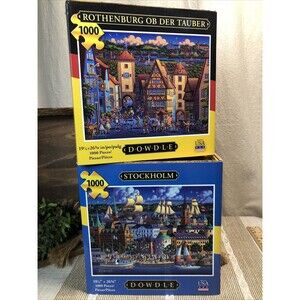 Dowdle 2 Puzzle Lot Stockholm /Rothenburg Ob Der Tauber 1,000 Piece Sealed NIB